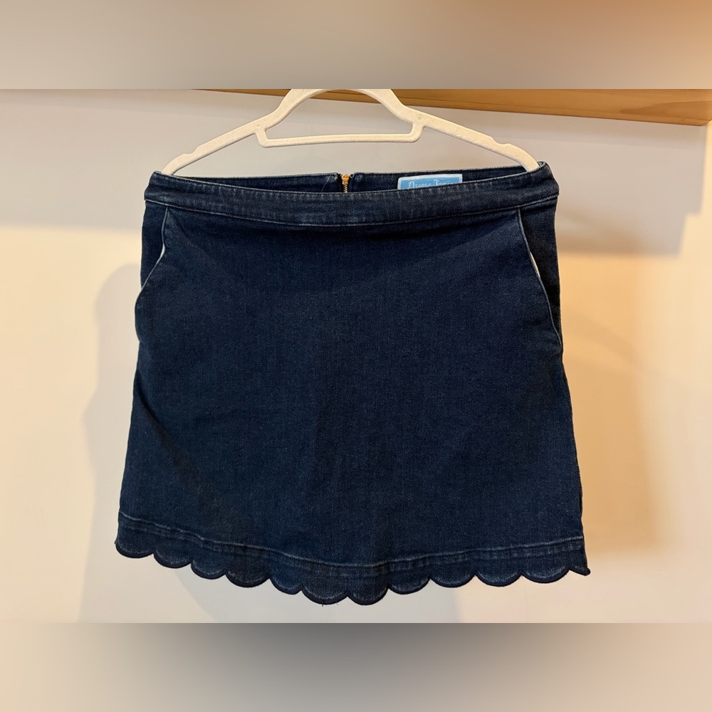 Draper James Dark Blue Denim Scallop Hem Mini Skirt